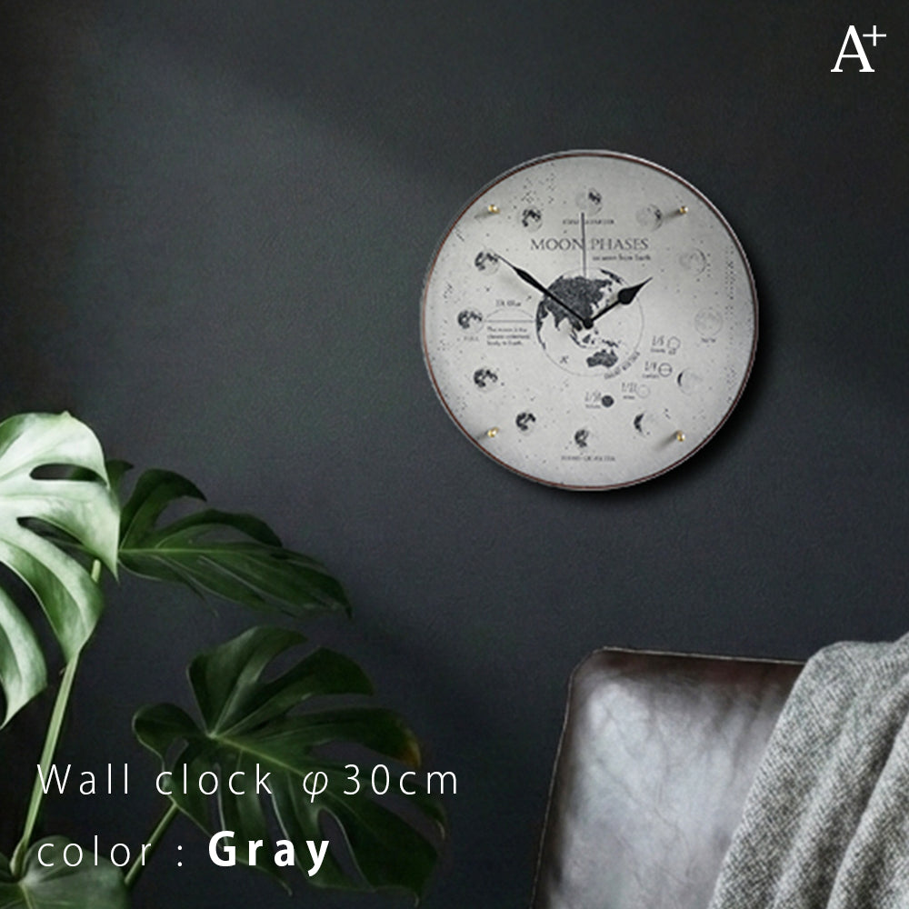 掛け時計(クオーツ) 月と地球 φ30cm