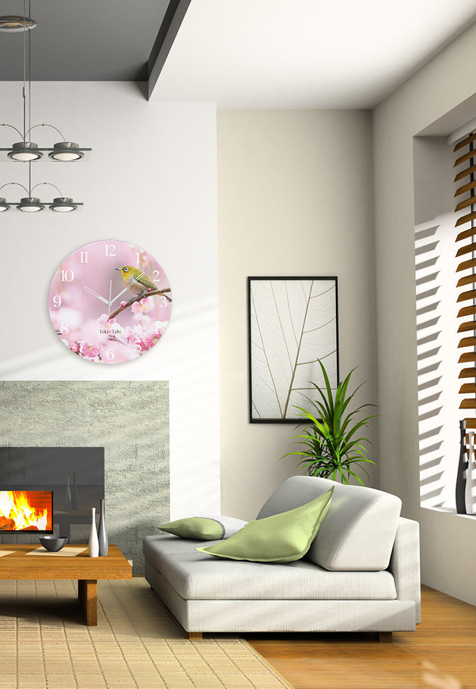 大型時計 Toki×Tabi 梅の花とメジロ -pink- 60cm