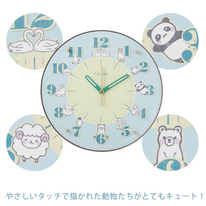 掛け時計(電波) 白い動物たち φ30cm