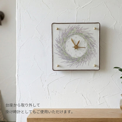 掛け置き時計(クオーツ) 14cm角 『リース』