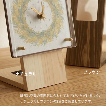 掛け置き時計(クオーツ) 14cm角 『リース』