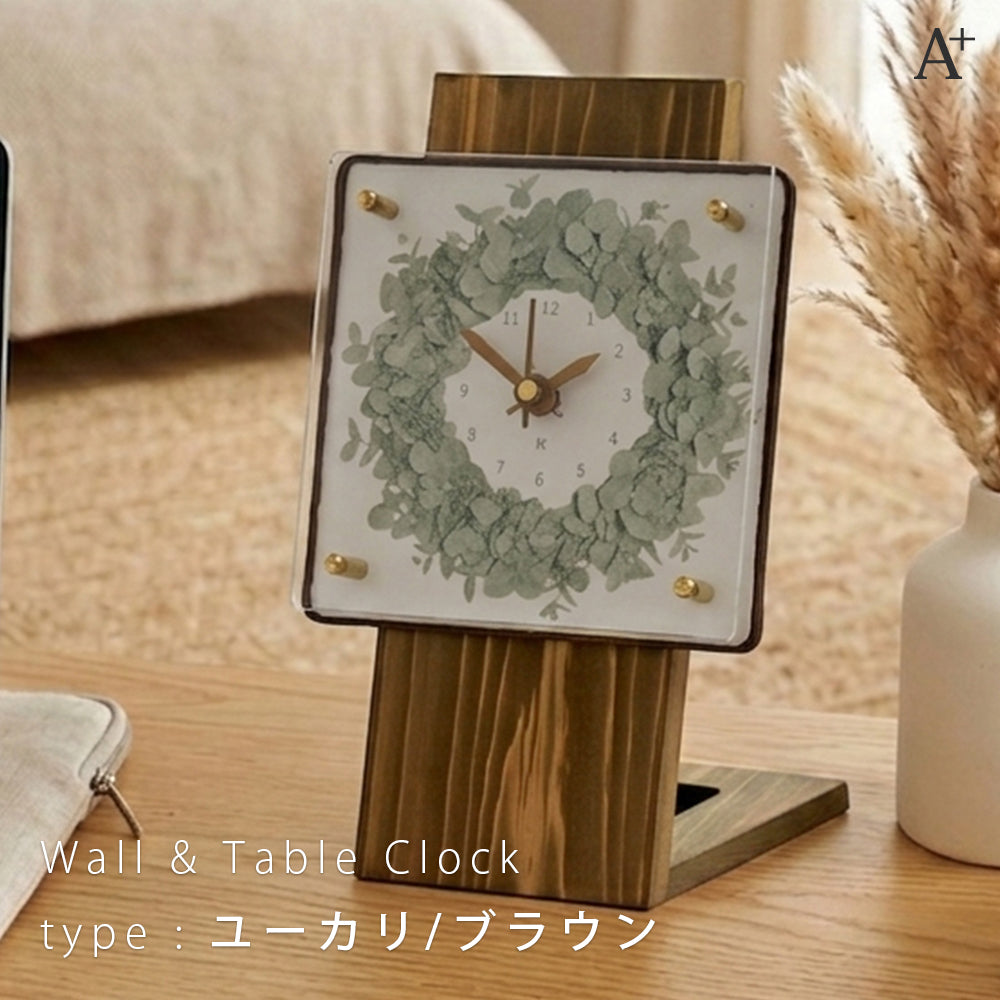 掛け置き時計(クオーツ) 14cm角 『リース』