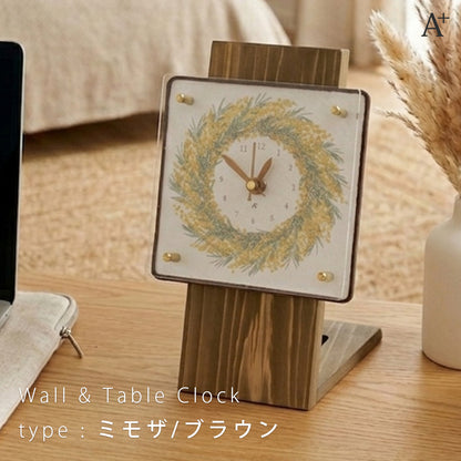 掛け置き時計(クオーツ) 14cm角 『リース』