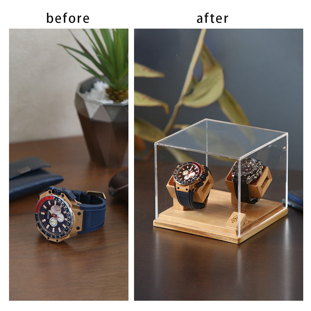 kigumi 『腕時計ショーケース2本用 (ブラウンレザー仕様)』